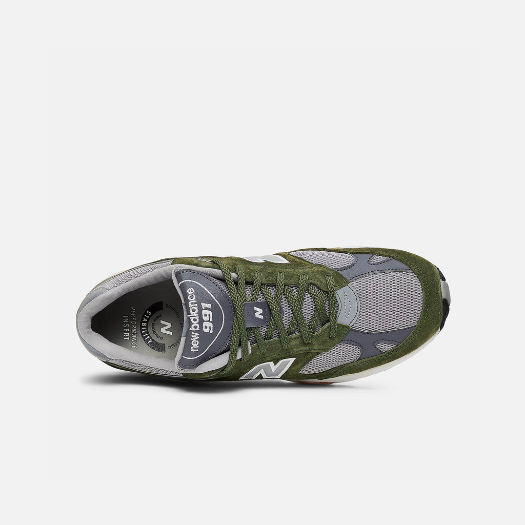 Green with Grey & Tan M991GGT Made in UK New Balance trainer blues store www.bluesstore.co