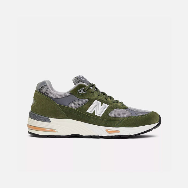 Green with Grey & Tan M991GGT Made in UK New Balance trainer blues store www.bluesstore.co