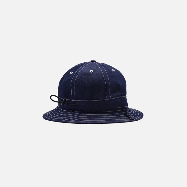 Pop Trading Company bell hat in indigo denim from the brands AW21 collection blues store www.bluesstore.co