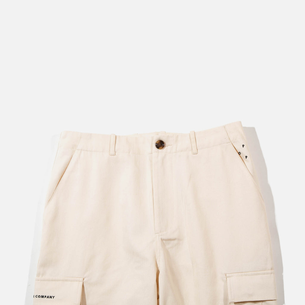 SS22 DRS Herringbone Cargo Pants in Off White from Pop Trading Company blues store www.bluesstore.co
