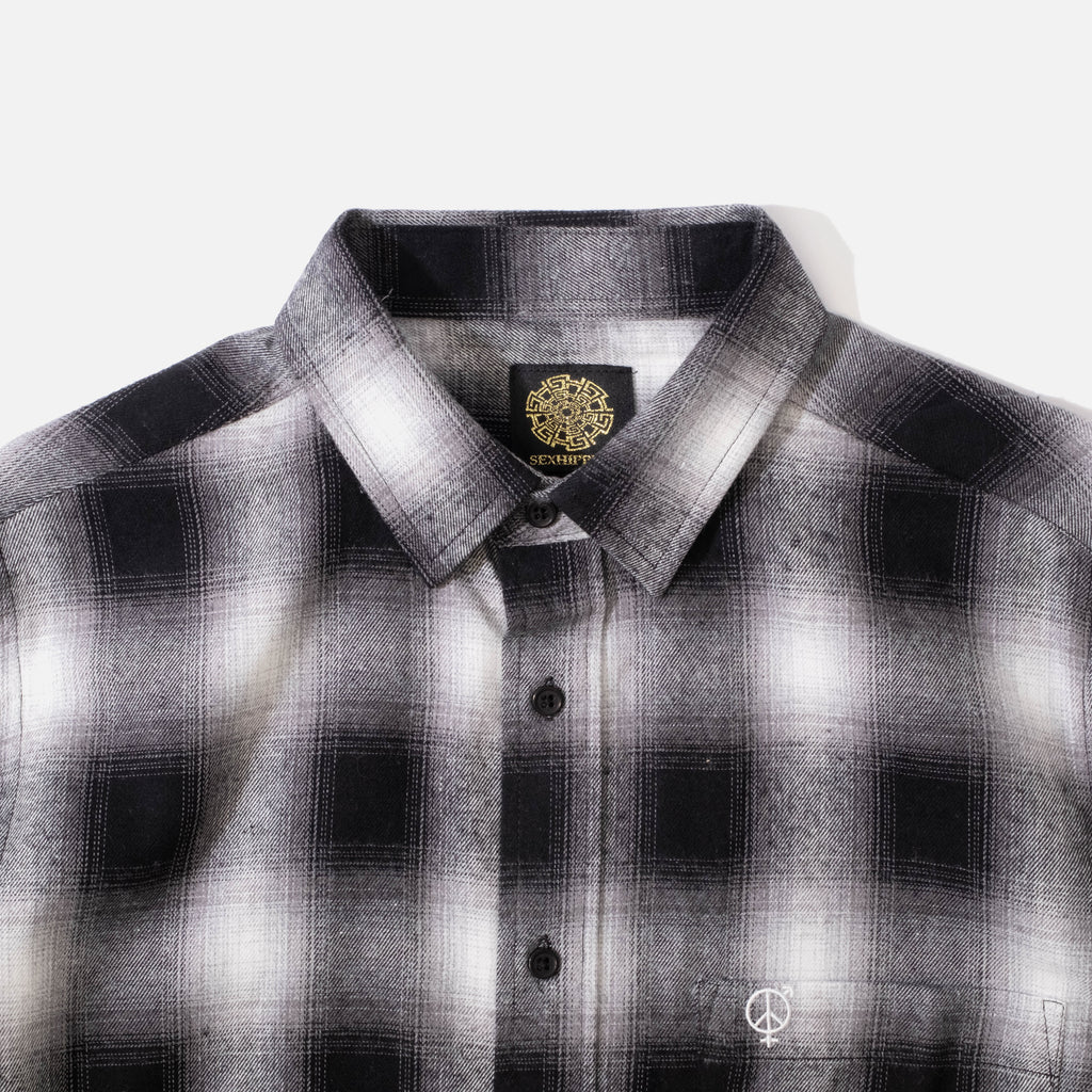 Shadow Plaid Flannel Shirt in White / Black from Sex Hippies blues store www.bluesstore.co